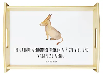 Produktbild von Mr. & Mrs. Panda Dekotablett Esel - Weiß - Geschenk, Sofa Tablett, sofatablett, Erfolg, Serviertablett, Zuversicht, Weisheit, Mut, Lustige Sprüche, holz, Ziel
