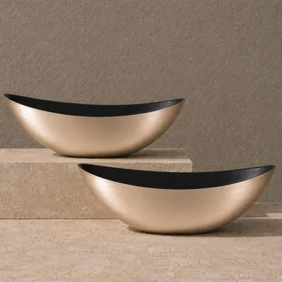 Produktbild von Pflanzschale oval Set in 55 cm - Wetterfeste Kunststoffschale in Gold