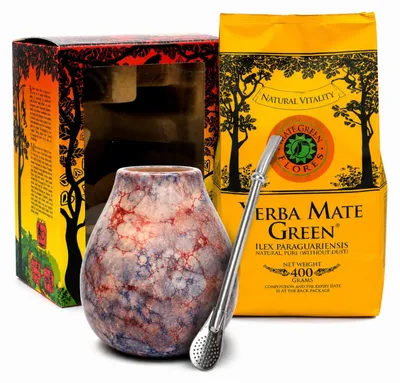 Zdjęcie produktu dla Zestaw do Yerba Mate Las Flores 400g + bombilla + matero + podkładka