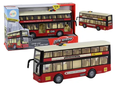 Zdjęcie produktu dla Autobus Piętrowy Miejski Światła Dźwięki Czerwony 1:16