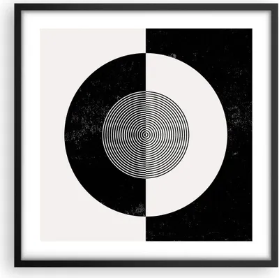 Produktbild von Gerahmtes Poster - Schwarzer Rahmen - Abstraktion Rad Schwarz und Weiß - 50x50 cm - Wand Bild - Wanddeko - Wandbilder - Wandposter - Bilderrahmen - Bilder - Kunstdruck - Wandbild - P2BAC50x50-4316