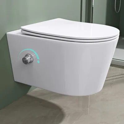 Produktbild von Mai & Mai Hänge WC Toilette Wand-WC Spülrandlos Weiß aus Keramik Wandmontage mit Absenkautomatik Aachen601