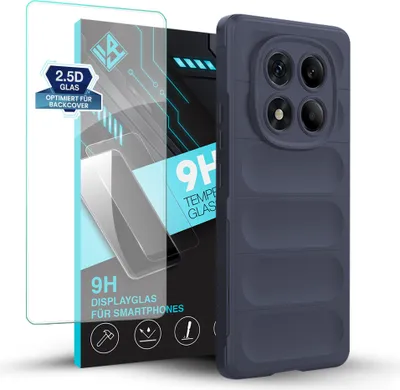 Produktbild von Handy Hülle für Xiaomi Redmi Note 14 Pro mit 9H Displayglas Displayschutz Plus Grip Case Cover Schutzhülle Softgrip Farbe: Dunkelblau