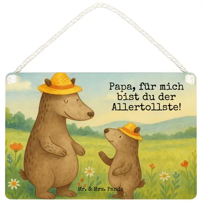 Produktbild von Mr. & Mrs. Panda Schild Bären mit Hut Design DIN A6 - Weiß - Geschenk, Familie, wandtafel, Vatertag, Papa, Bär, Muttertag, Kinder, Wandbild Holz, Türschild, Wandschild