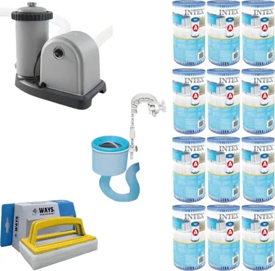 Produktbild von Intex Abschäumer & Filterpumpe 5678 L/u & 12 Filter Typ A & WAYS Scheuerbürste