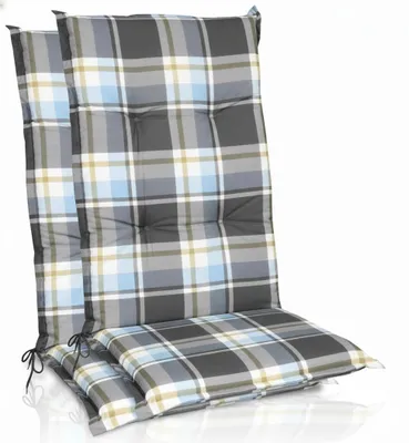 Produktbild von Beautissu 2er Set Hochlehner Auflagen Set 120x50 cm Polster Blau Kariert