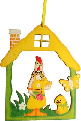 Zdjęcie produktu dla Kura W Drewnianym Domku Zawieszka Wielkanocna