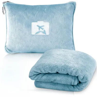 Imagen del producto de Manta de viaje 2 en 1, suave y cálida, de 152 x 127 cm, ultraligera, ideal para coche y avión