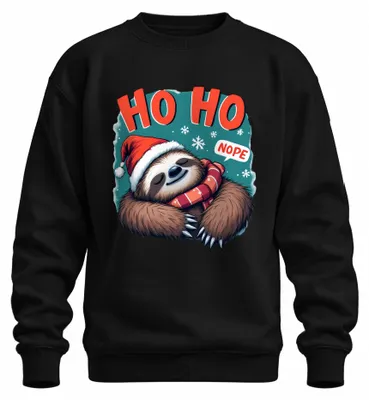 Productafbeelding van HO HO NOPE, luiaard, kerst, kerstmuts, sjaal, grappig, uni, sweatshirt, trui, zwart, maat M
