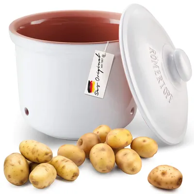 Produktbild von Römertopf Frische-Topf MAXI PLUS 5,5 Liter - Kartoffeltopf Keramik - Atmungsaktiver Ton hält Gemüse länger Frisch - Ideale Luftzirkulation - Weiß