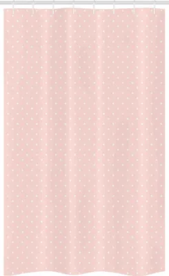 Image de ABAKUHAUS Rideau de douche étroit à pois roses, simple, ensemble de décoration de salle de bain en tissu avec crochets, 120 x 180 cm, rose pâle et blanc