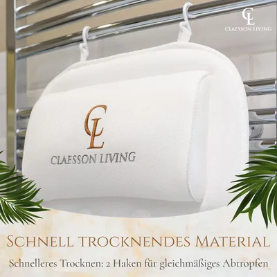 Produktbild von Badewannenkissen Ganzkörper Badekissen (125x43cm) - Badewannenmatte mit Kopfstütze unterstützt Nacken, Rücken und Beine - Mit Wasch- und Reisebeutel und Hängehaken für schnelles Trocknen - Weiß