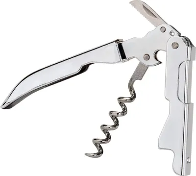 Produktbild von Fackelmann Doublepull Kellnerkorkenzieher, Weinflaschenöffner mit Folienschneider, Kapselheber (Farbe: Silber)