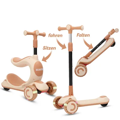 Produktbild von Habib Kinderroller 3-Rad mit LED Licht | Klappbar & Höhenverstellbar: Khaki