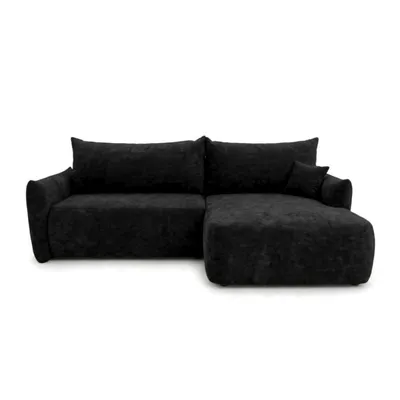 Produktbild von Ecksofa MELIO, Sofa L-Form mit Schlaffunktion, Eckcouch mit Bettkasten und Stauraum, für Wohnzimmer und Gästezimmer Chenille Rechts Schwarz