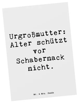 Produktbild von Mr. & Mrs. Panda Postkarte Spruch Urgroßmutter Schabernack - Weiß - Geschenk, Familie, Geschenke, Erinnerungen, Ansichtskarte, Verwandte, Grußkarte, Ansichtskarten, Alter