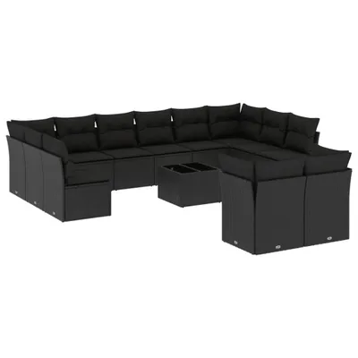 Produktbild von vidaXL 13-tlg. Garten-Sofagarnitur mit Kissen Schwarz Poly Rattan