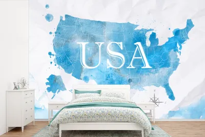 Produktbild von MuchoWow® Fototapete für Wohnzimmer oder Schlafzimmer Wandtapete Vinyl Motivtapete Vereinigte Staaten - Weltkarte - Aquarell - 360x240 cm - Vinyl-Tapete