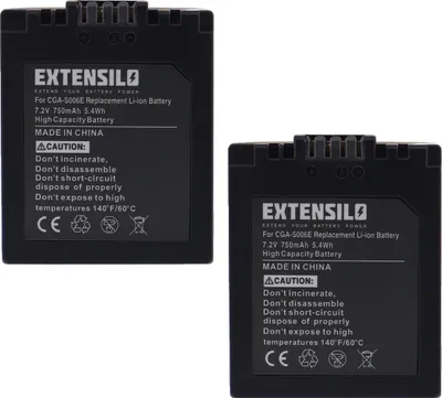 Produktbild von EXTENSILO 2x Akku kompatibel mit Panasonic Lumix DMC-FZ8 Kamera (750 mAh, 7,2 V, Li-Ion)