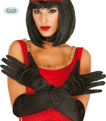 Produktbild von schwarze lange Satin-Handschuhe 48 cm