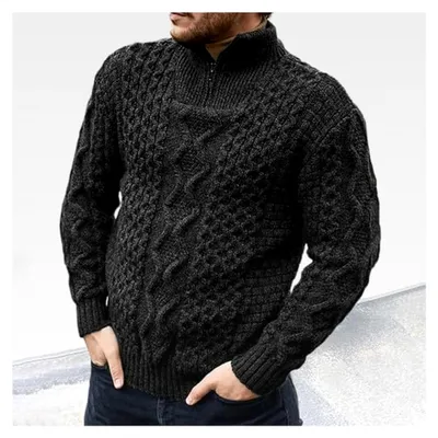 Produktbild von Herren Rollkragenpullover Grobstrick Basic Wollpullover Einfarbig Lässiger Freizeitpullover Langarm Strickpullover Bequemer warmer Winterpullover