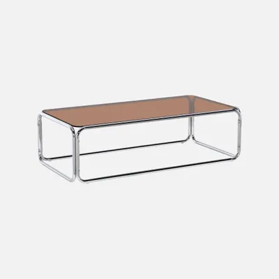 Produktbild von sweeek - Vintage Couchtisch aus verchromtem Stahl und gehärtetem Glas - Bernsteinfarben