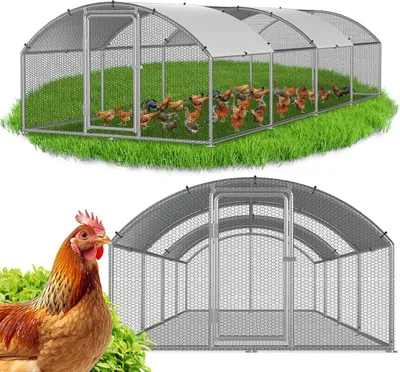 Produktbild von Izrielar Hühnerstall Hühnerhaus 3x8x2m Bogenaufsatz Kleintierstall Freilaufgehege Kleintiergehege Voliere Freigehege Hühnerkäfig Geflügelstall Verzinkter Stahl