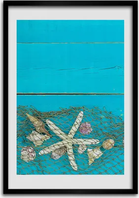 Produktbild von Bild - Bilderrahmen - Foto - 70 cm x 100 cm - MDF - Rahmen - Wandkunst - Muscheln und Seesterne