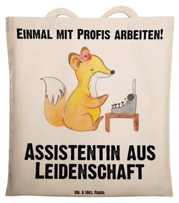 Produktbild von Mr. & Mrs. Panda Shopping Tasche Assistentin Leidenschaft - Transparent - Geschenk, Tote Bag, Jutebeutel, Beutel, Baumwolltasche
