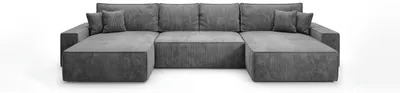 Image de Canapé d’angle CALIFORNIA U gris foncé velours côtelé POSO 60 - fonction couchage, coffre de rangement pour la literie