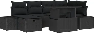Produktbild von Möbel 7-teiliges Garten Sofa Set mit Kissen Schwarz Poly Rattan - Gartensofas 3361212