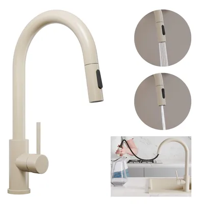 Produktbild von PRIMAGRAN Küchenarmatur 9010, 360° drehbar, Hochdruckarmatur, mit zwei Strahlarten, mit ausziehbarem Auslauf, Edelstahl Beige