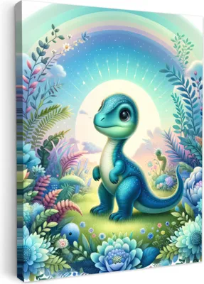 Produktbild von Wanddeko 60x80 cm - Kinder Jungen - Dino - Regenbogen, Wandbilder, Wanddeko Wohnzimmer, Bild