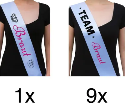 Produktbild von Oblique Unique Schärpe Braut + Team Braut Set JGA Hen Party Bride to be Krone weiß