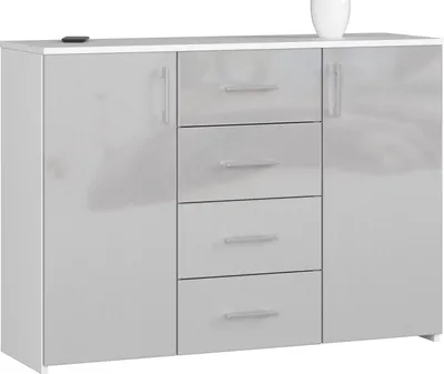 Immagine prodotto di BDW Cassettiera lucida, 4 cassetti, 2 ante, 110x80 cm, bianco-grigio