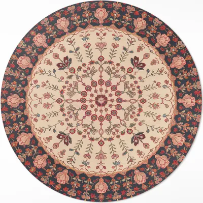 Produktbild von Mandala im persischen Stil mit Blumenmotiv im Vintage-Stil– Vinylteppich – Indoor Teppich – Flur – Pflegeleicht – Runder Teppich – PVC Teppich – Outdoor Teppich – Pflegeleicht – fi 60cm