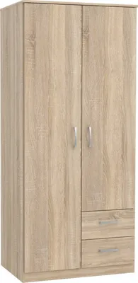 Produktbild von Furniture24 Kleiderschrank NIKO NIKS81, Schrank, 2 Türiger Drehtürenschrak, Universalschrank mit Kleiderstange, 1 Einlegeboden und 2 Schubkasten Sonoma Eiche