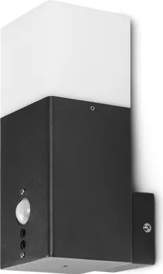 Produktbild von Grafner Aluminium Wandlampe schwarz, mit Bewegungsmelder, IP44, E27 Fassung, Wandleuchte schwarz eckig anthrazit