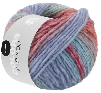 Produktbild von Lana Grossa COLORS FOR YOU 50 g voluminöses Dochtgarn mit Farbverlauf 90 m Farbe 154 - Mint/Pink/Lila/Rot/Zartgrau/Hellblau/Dunkelgrün/Pfirsich
