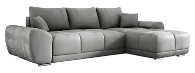 Produktbild von E-ZIMPAZ Ecksofa SCARLO L mit Schlaffunktion und Bettkasten, Sofa L-Form mit Kissen, Samtstoff, Wellenfedern, Universal Seite - Silber MH84