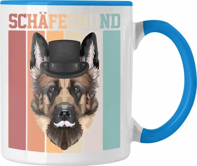 Produktbild von Trendation - Schäferhund Besitzer Tasse Geschenk Lustiger Spruch Geschenkidee Retro Vinatge Schäferhund (Blau)