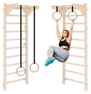 Image de Échelle d'escalade en bois avec anneaux réglables, idéale pour une utilisation à domicile