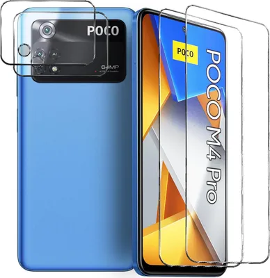 A blue smartphone with its camera lens protectors and screen protectors displayed next to it.