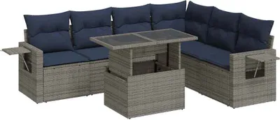 Produktbild von 7-tlg. Garten-Sofagarnitur mit Kissen Grau Poly Rattan