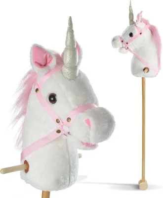 Produktbild von Famanu Plüsch Einhorn Steckenpferd mit Sound - Weiß mit Rosa Mähne