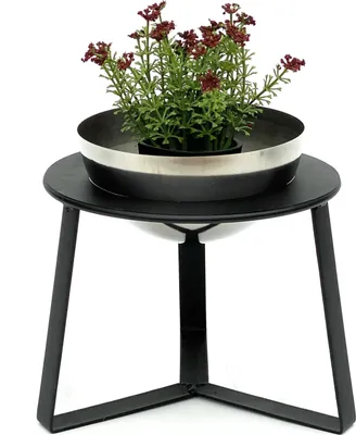 Image de DanDiBo Tabouret à fleurs Métal avec pot Noir Argent 18 cm Porte-fleurs 96091 S Colonne à fleurs Moderne Porte-plantes Tabouret à plantes
