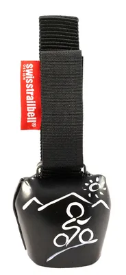 Produktbild von swisstrailbell® Deep Black mit weißem Mountainbiker, Trailbell, Bear Bell
