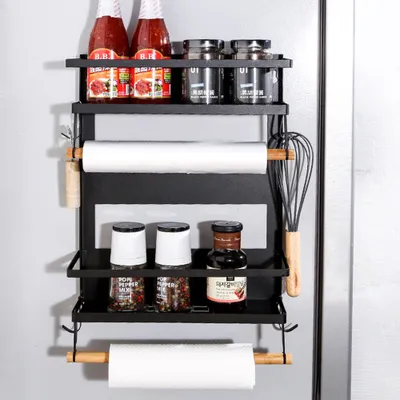 Produktbild von Hängeregal für Kühlschrank Regal Gewürzregal Küche Organizer Aufbewahrung mit Küchenrollenhalter 40x30x11cm