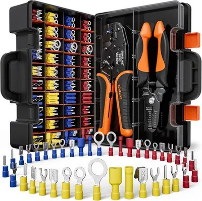 Produktbild von Famanu Krimptang Set mit 39 Kabelschuhen - Kabelschuh Sortiment für 0,34-6 mm²