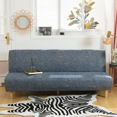 Produktbild von Stretch Armless Futonbezüge Futon Couchbezüge Schonbezug Möbelschutzbezüge mit elastischem Boden, weicher, dicker Jacquard, waschbar,Leinenblau
